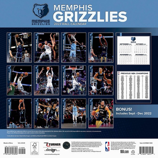 NBA Memphis Grizzlies Team Wall Calendar 2023  large image number 2