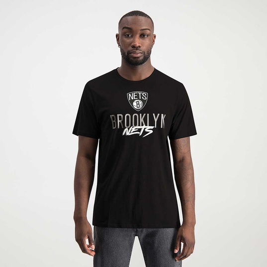 New Era NBA Logo Script Tee Print Tshirt, Men's, Size: Small, Black/White