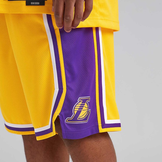Los Angeles Lakers Basketball Shorts NBA LA Patch Logo Gray Size Medium