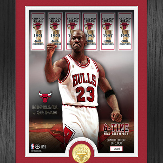 NBA Chicago Bulls Michael Jordan 6 Time Champ Bronze Coin Photo Mint