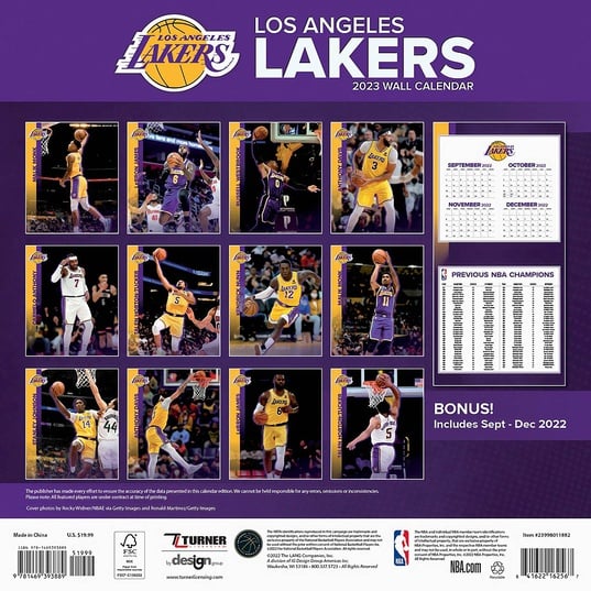 NBA Los Angeles Lakers Team Wall Calendar 2023  large image number 2