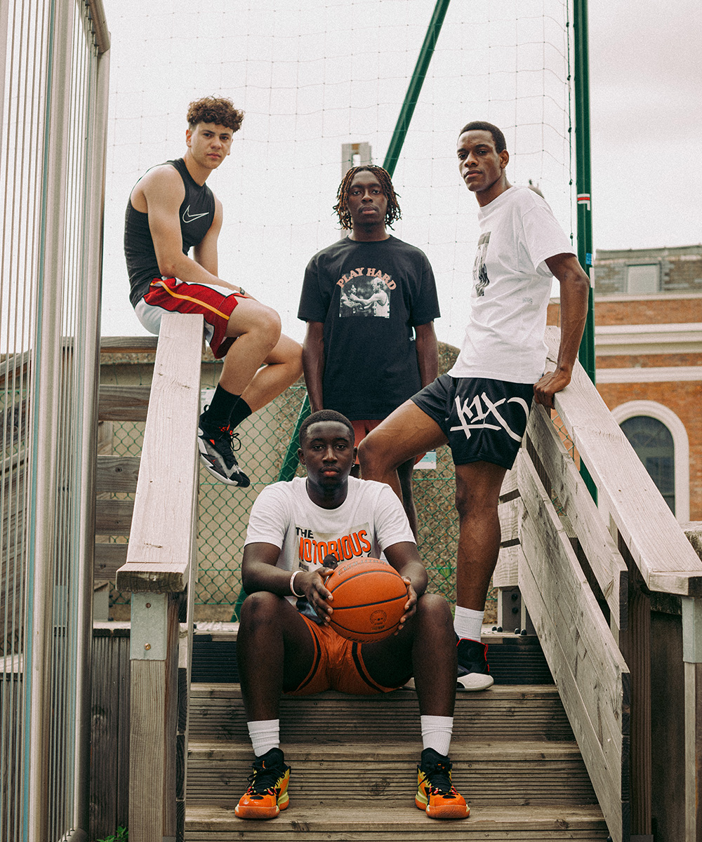 Gabriel, Arouna, Aubin, and Lucas from the Le Basket C'est Nous Paris Shoot