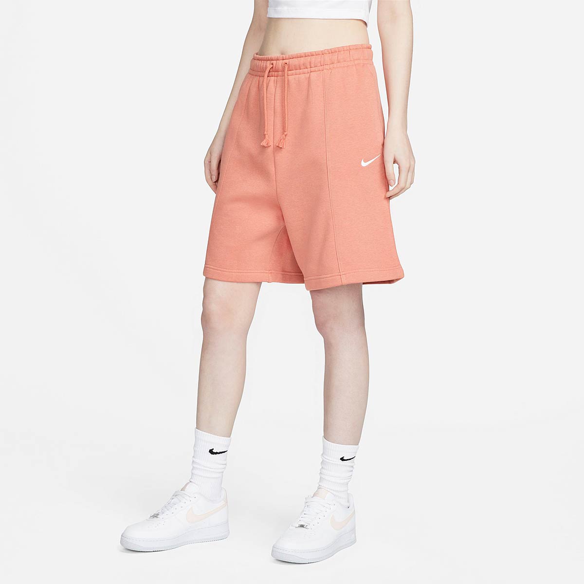 Nike Nsw Essential Fleece High-Rise Shorts Womens, Madder Root/White