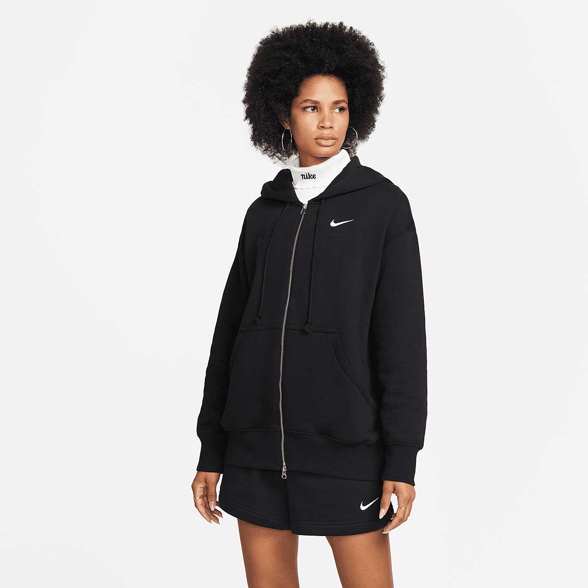 Nike W Nsw Phoenix Fleece Fullzip Oversized Hoody, Black/Sail