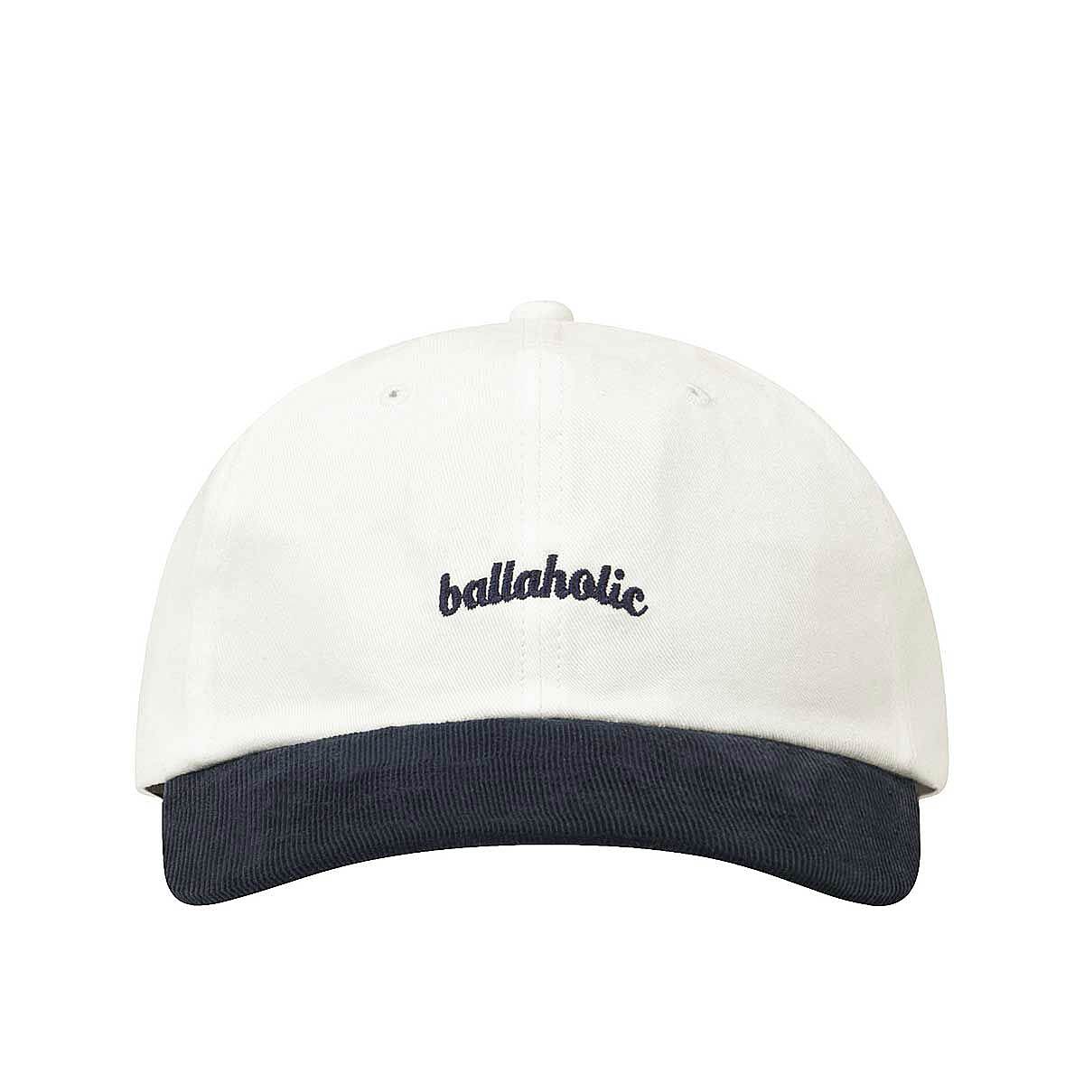 Image of Ballaholic Corduroy Brim Logo 6 Pannel Cap, Eggshell White / Dark Blue
