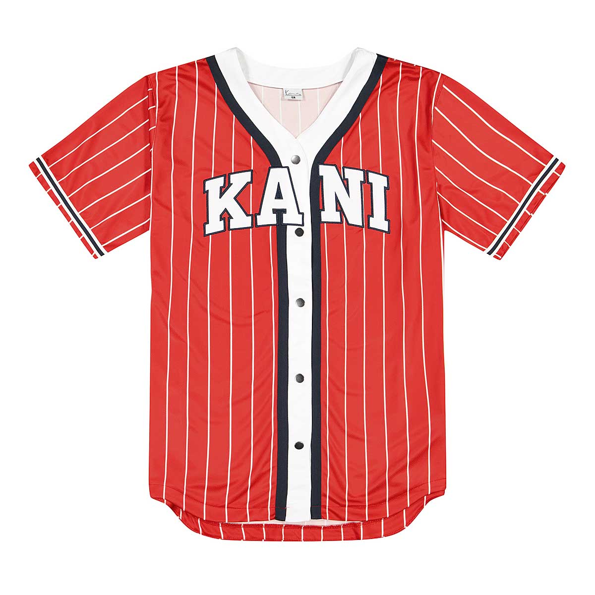 Karl Kani Serif Pinstripe Baseball Shirt, Red