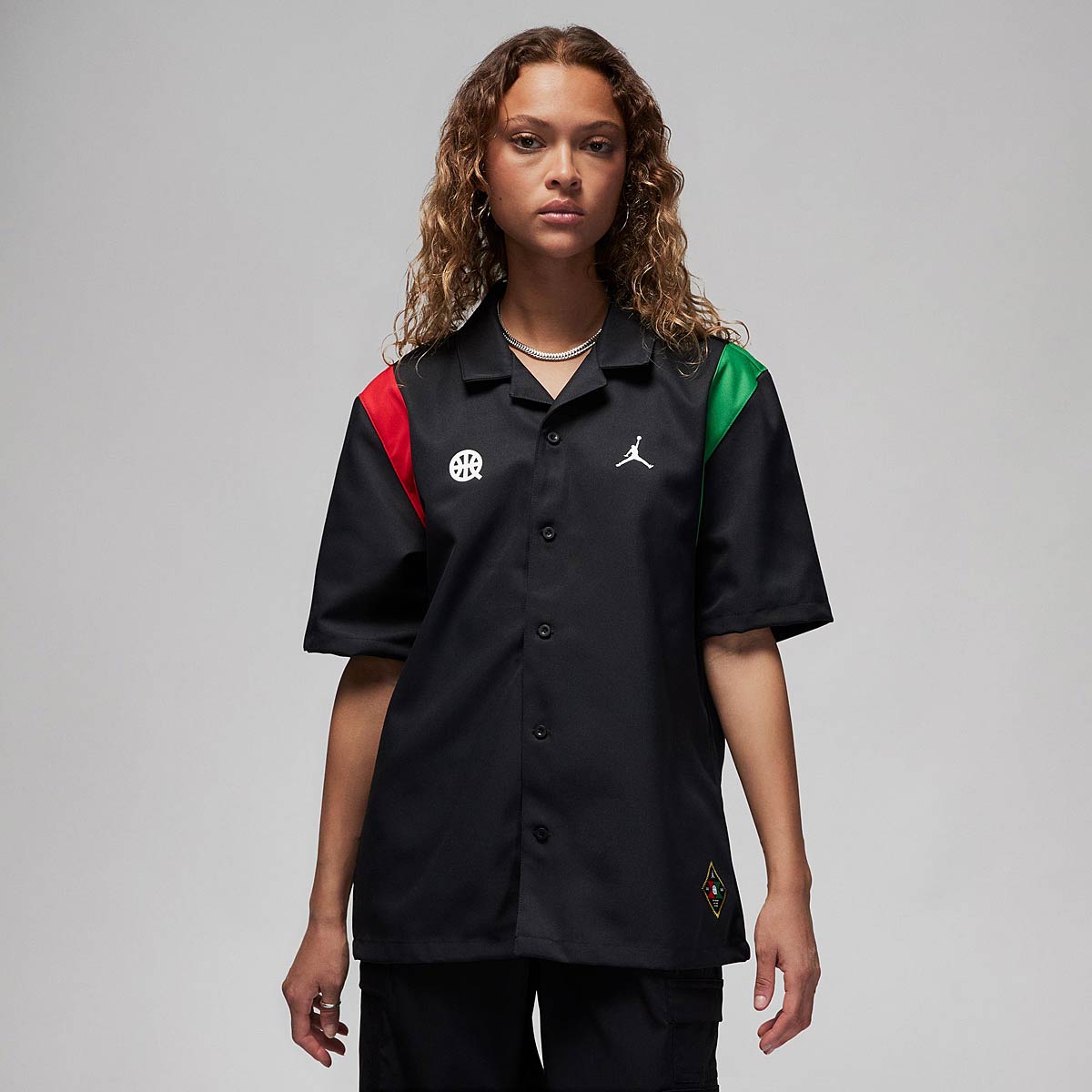 Image of Jordan W J Quai54 Button Up Shirt, Black/red/green