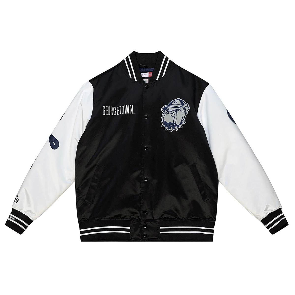Mitchell And Ness Ncaa Georgetown University Hoyas Team Origins Varsity Satin Jacket, Black/White