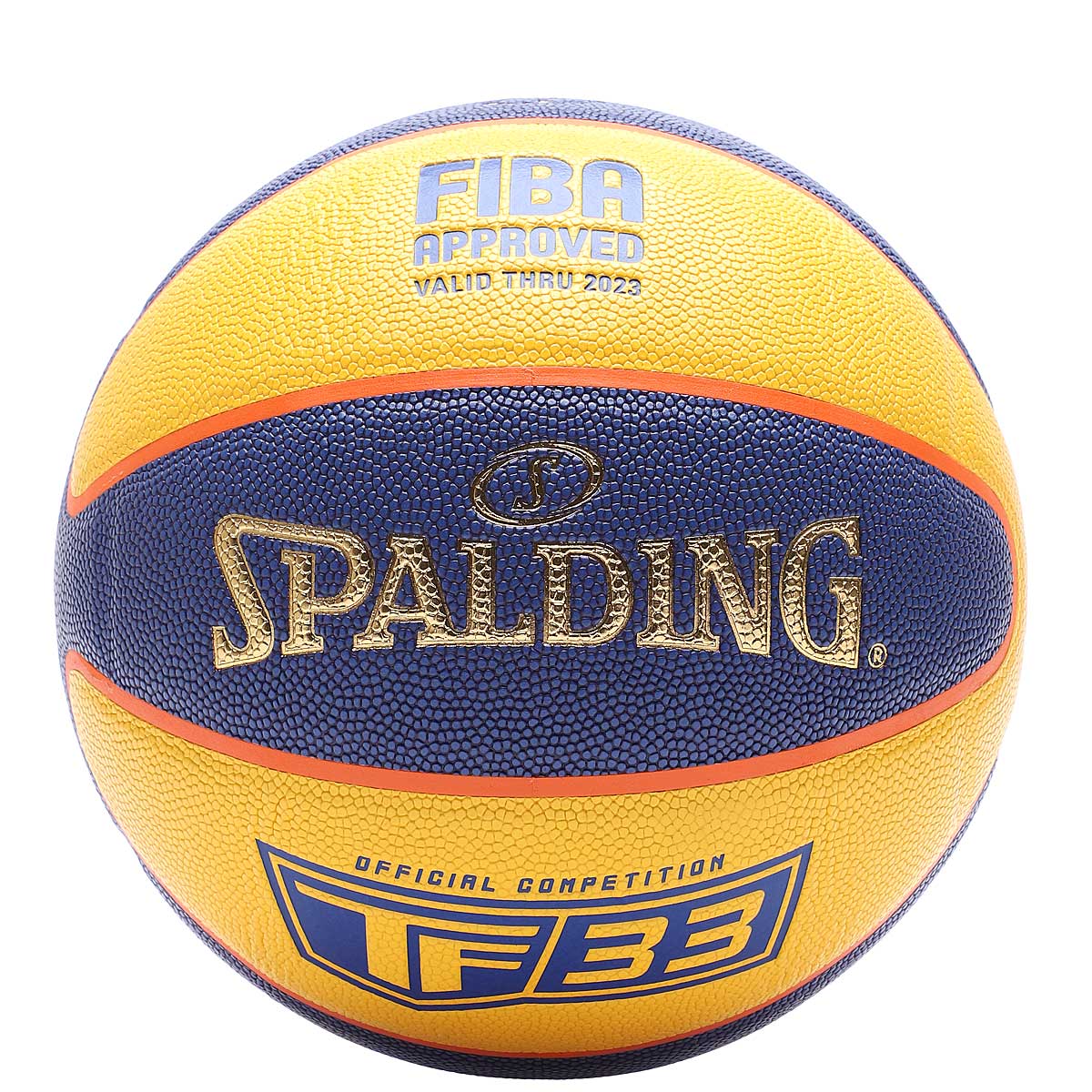 Image of Spalding Tf-33 Gold Fiba Composite Basketball, Blue/yellow/yellow