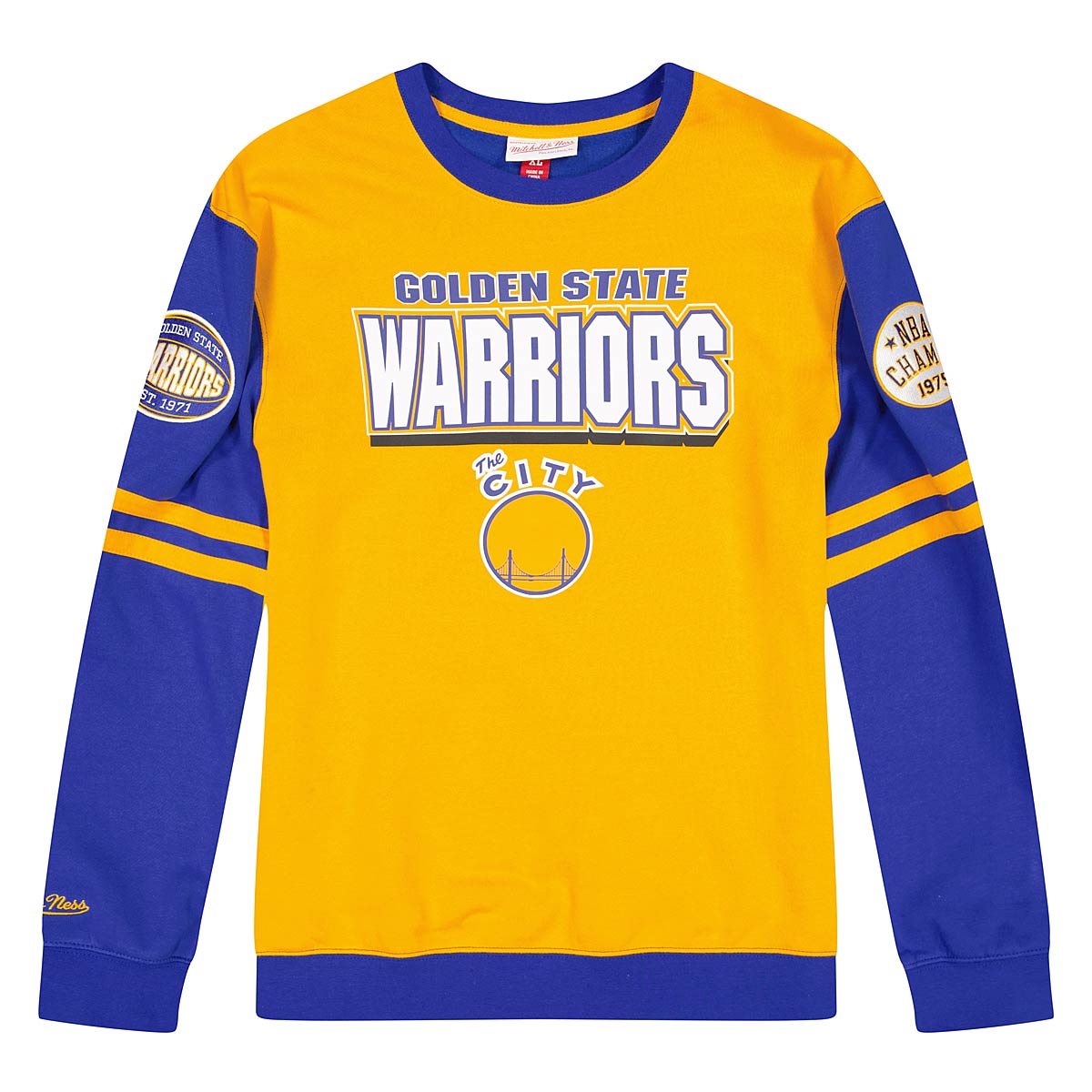 Mitchell And Ness Nba Golden State Warriors All Over Crewneck 2.0, Light Gold