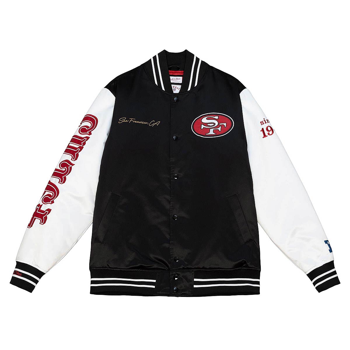 Mitchell And Ness Nfl San Francisco 49Ers Team Origins Varsity Satin Jacket, Black/White