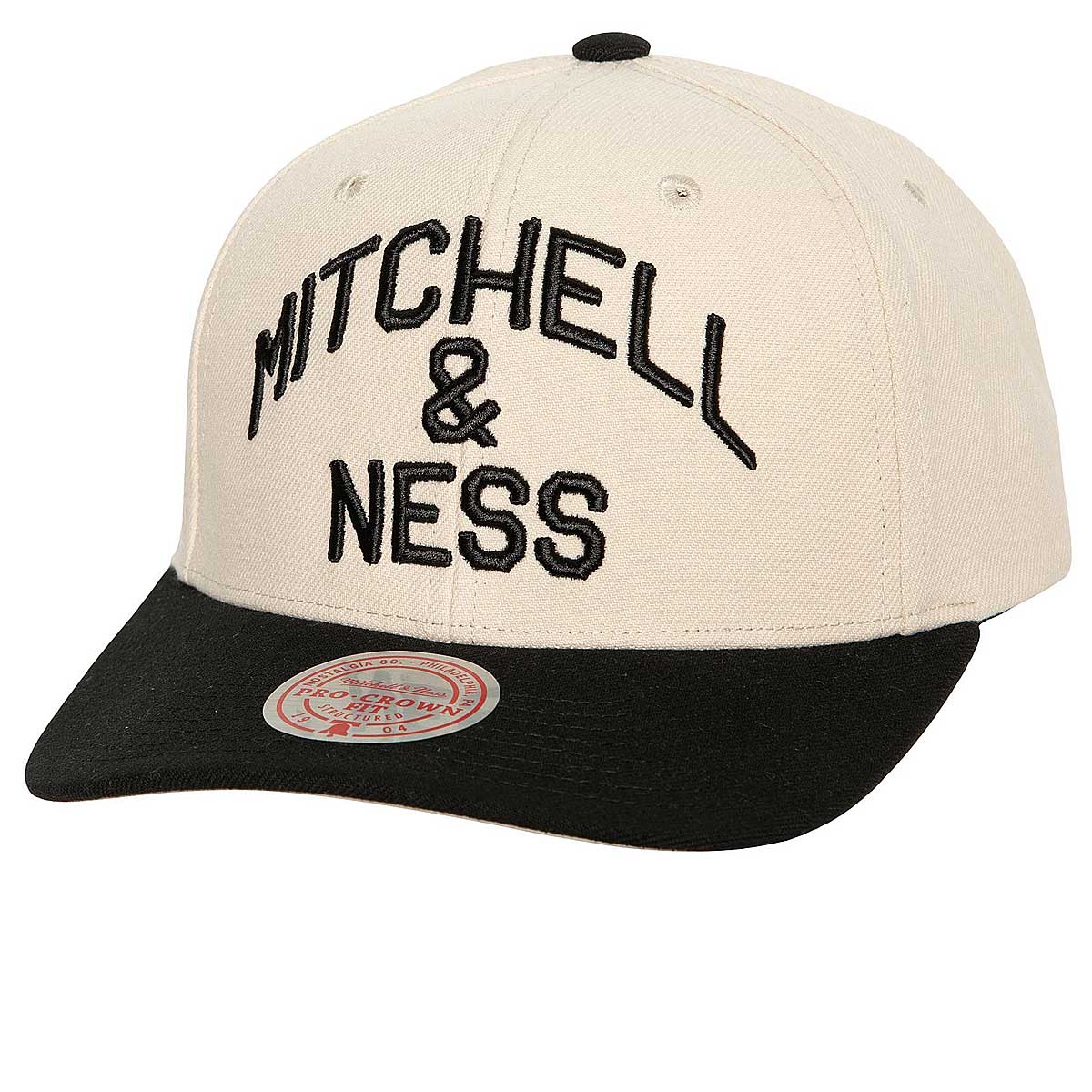 Image of Mitchell And Ness Branded Athletic Arch Pro Snapback Cap, Off White / Black