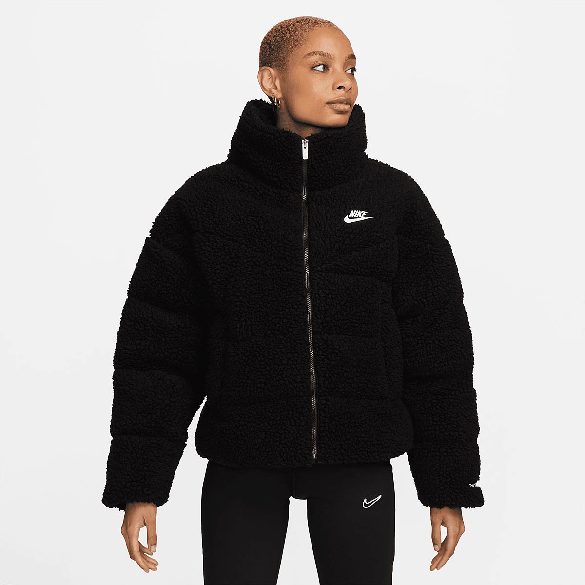 Nike W Nsw Therma-Fit City Sherpa Jacket, Black/Black/White