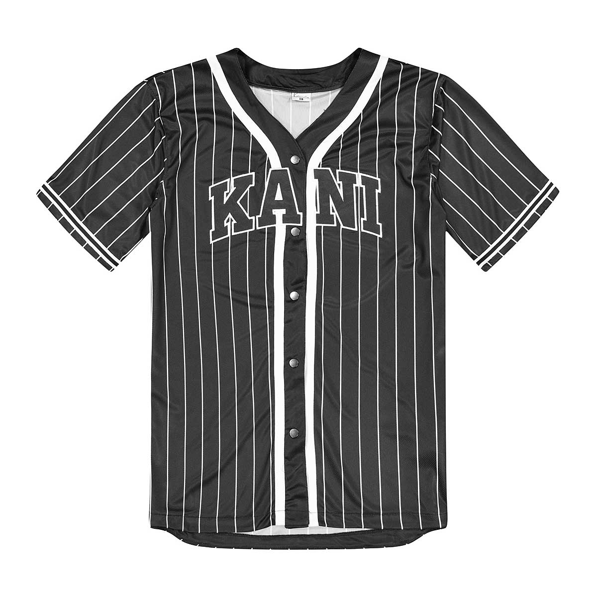 Karl Kani Serif Pinstripe Baseball Shirt, Black