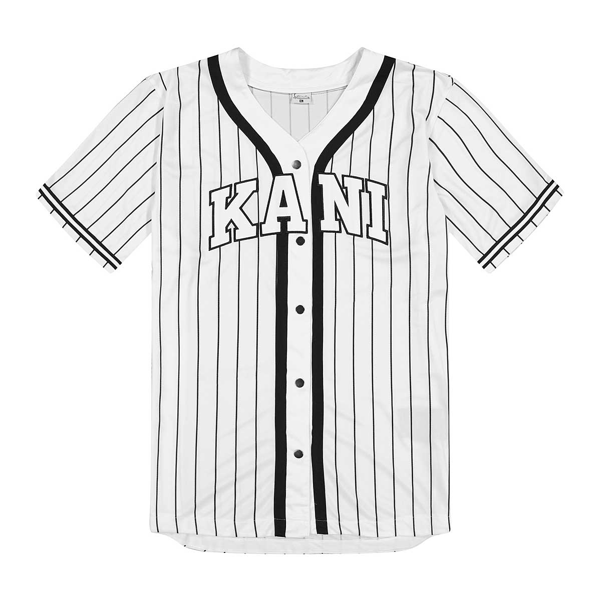 Karl Kani Serif Pinstripe Baseball Shirt, White