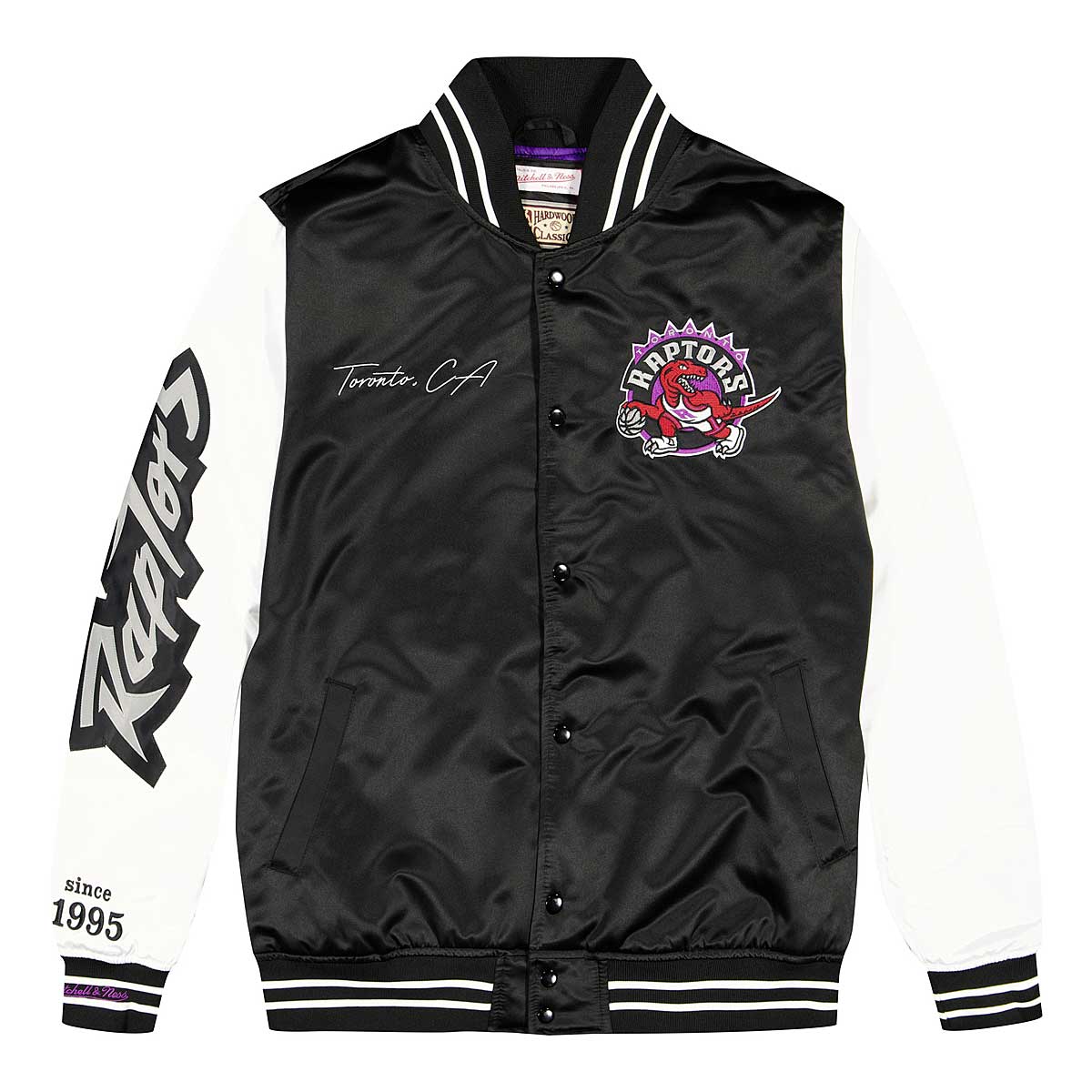 Mitchell And Ness Nba Toronto Raptors Team Origins Varsity Satin Jacket, Black/White