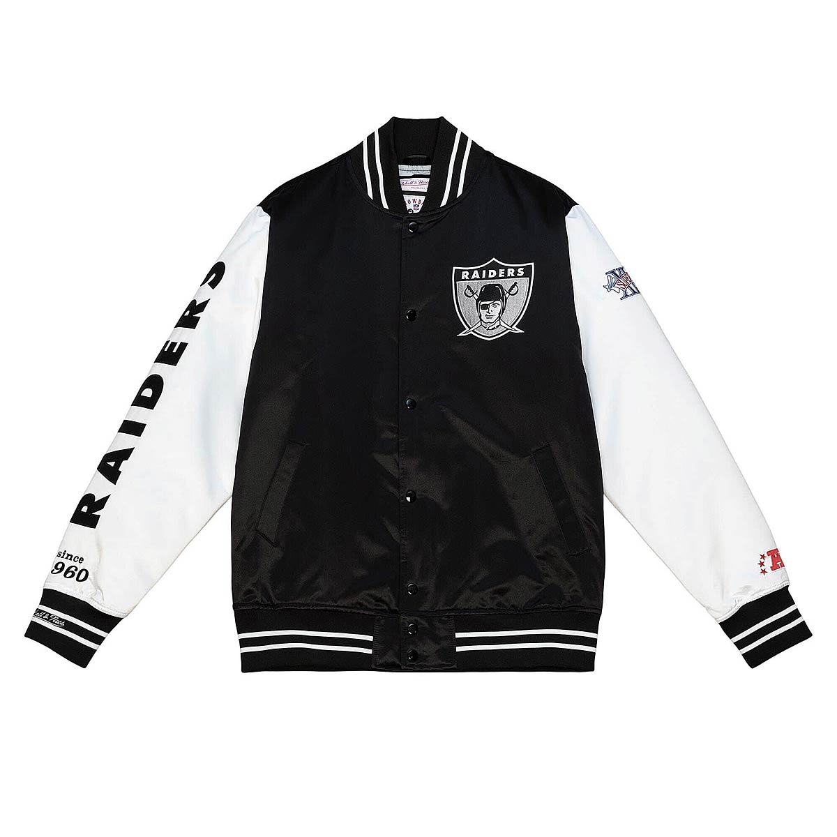 Mitchell And Ness Nfl Oakland Raiders Team Origins Varsity Satin Jacket, Black/White