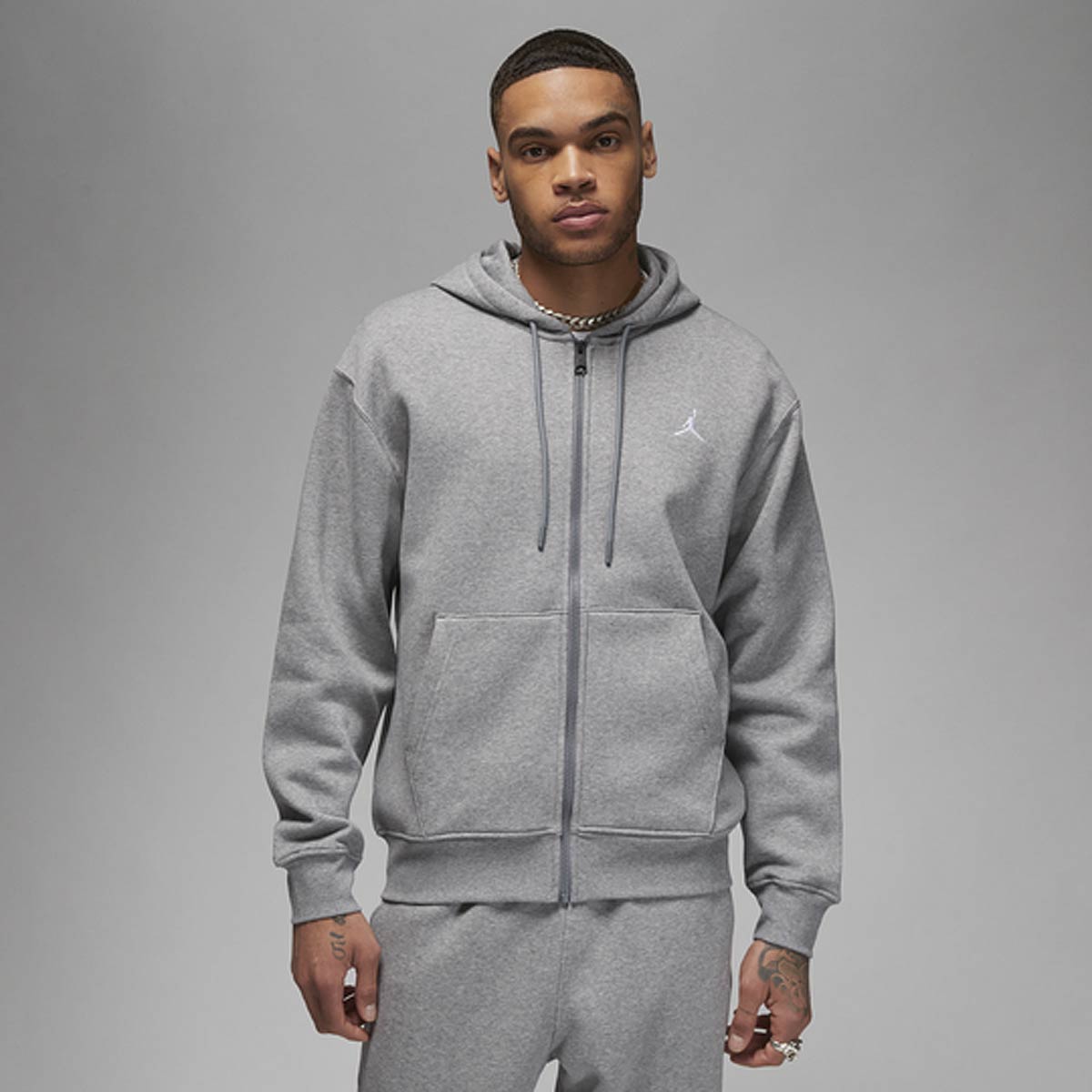 Image of Jordan Essentials Fleece Zip-hoody, Carbon Heather/white