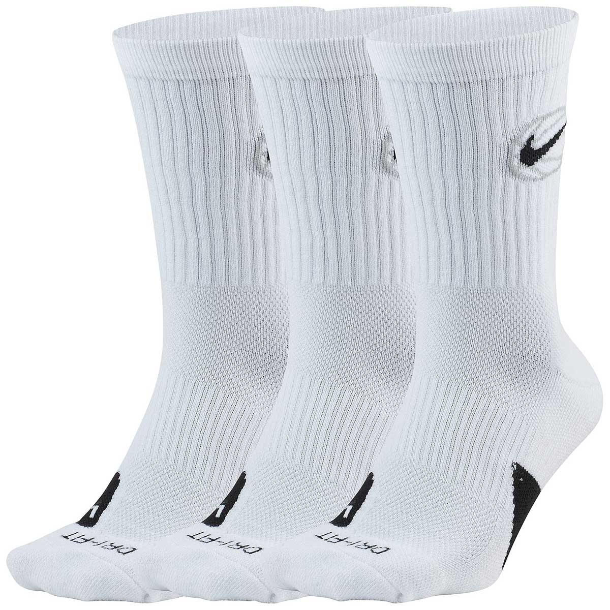 Image of Nike Everyday Basketball 3-pack Crew Socks, White/black)