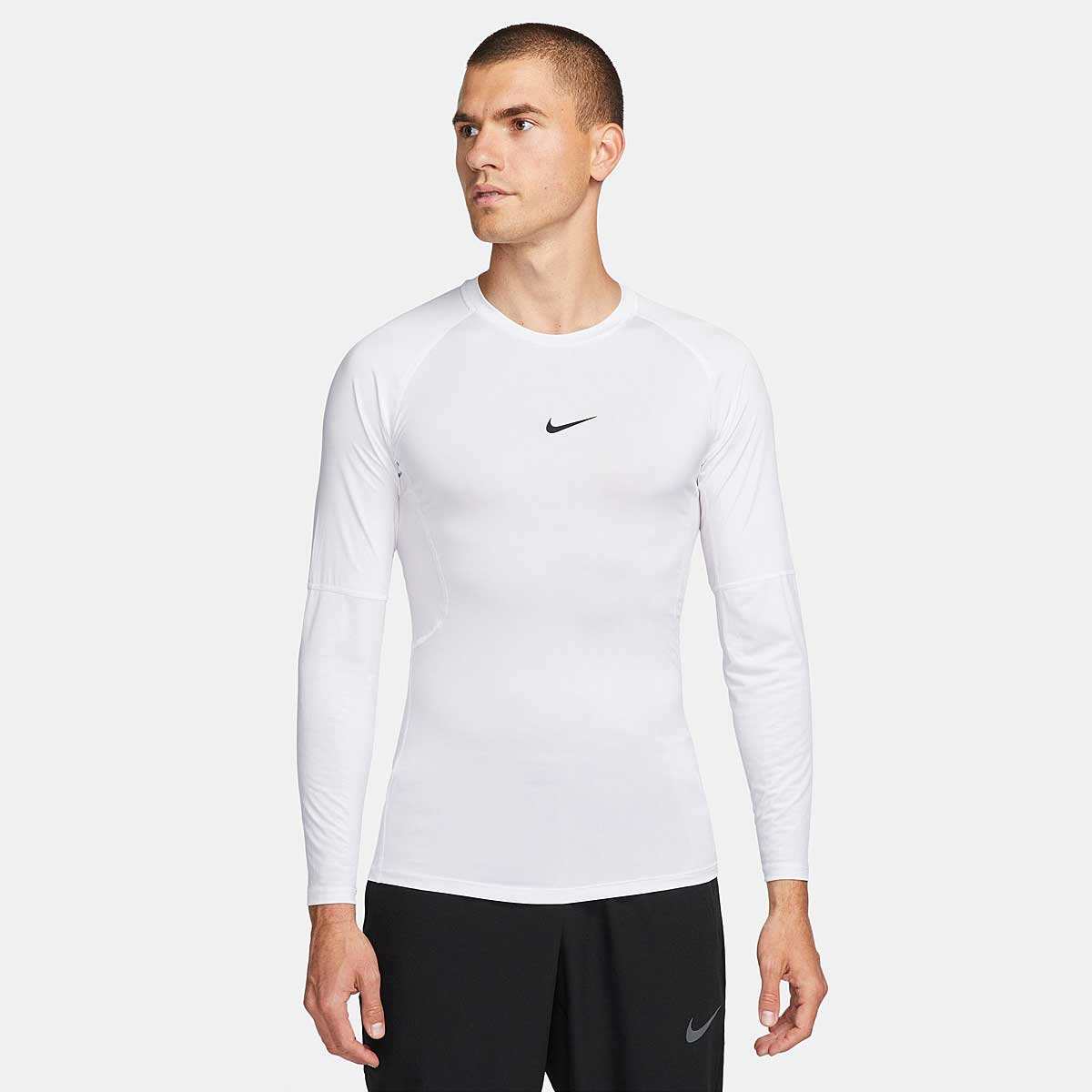 Image of Nike Pro Dri-fit Tight Longsleeve Top, White/black