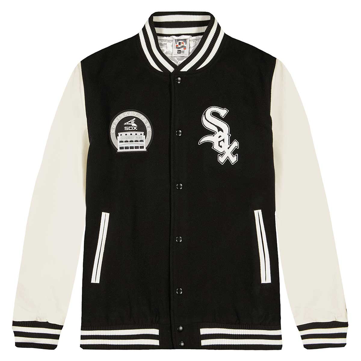 Image of New Era MLB Chicago White Sox Heritage Varsity Jacket, Black