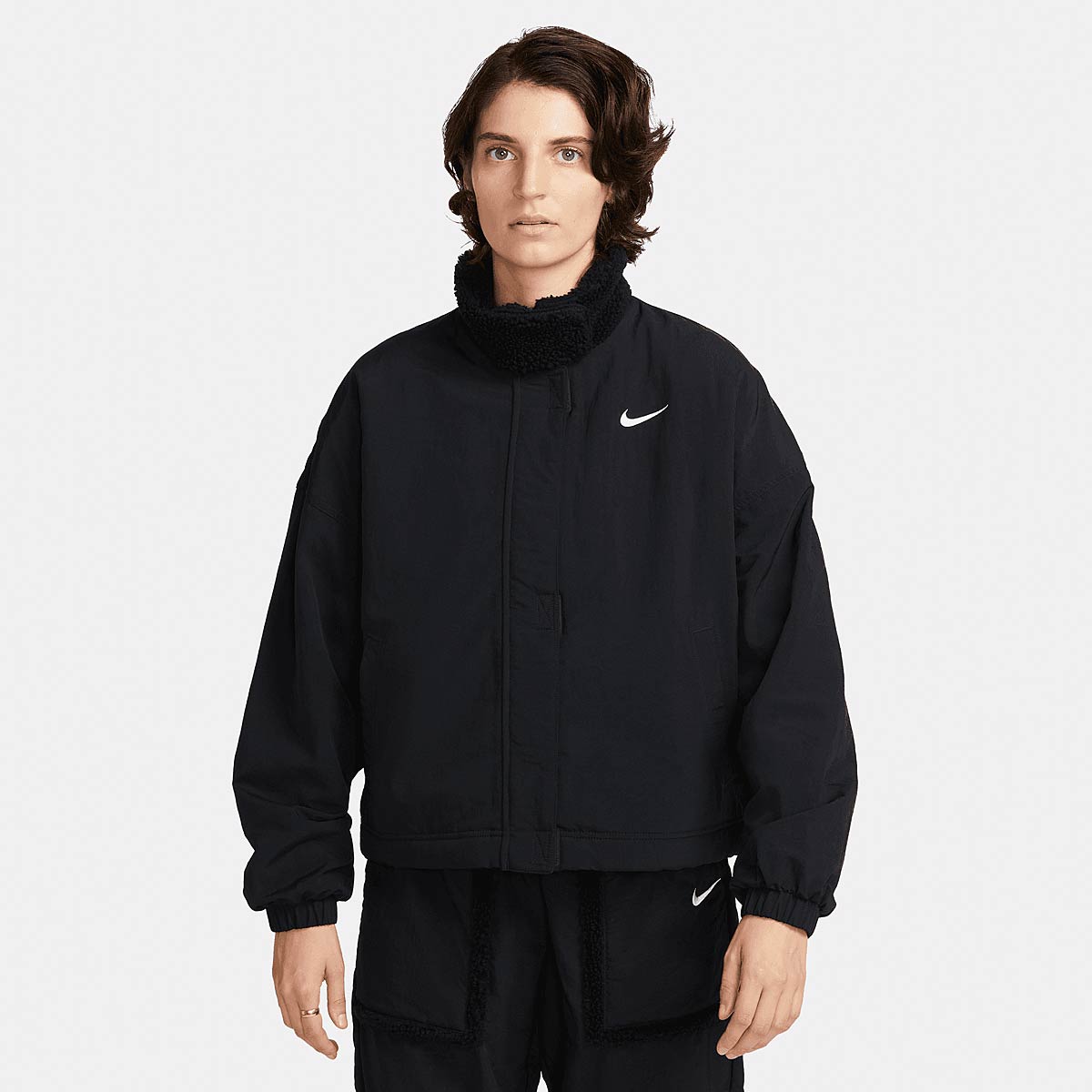 Nike W Nsw Essntial Woven Sherpa Lined Jacket, Black/Black/White