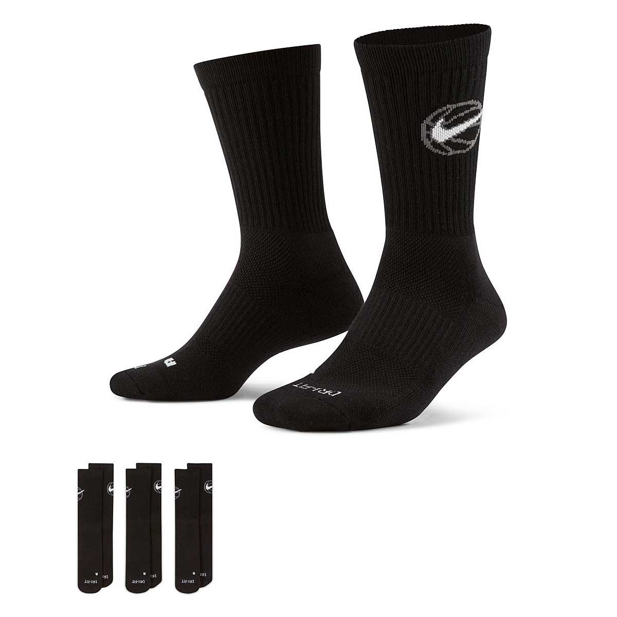 Image of Nike Everyday Basketball Crew Socks 3 Pack, Black/(white)