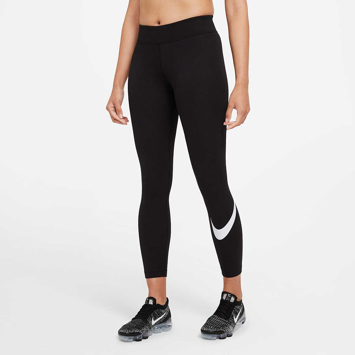 Nike Nsw Essential Mid-Rise Swoosh Legging Womens, Black/White
