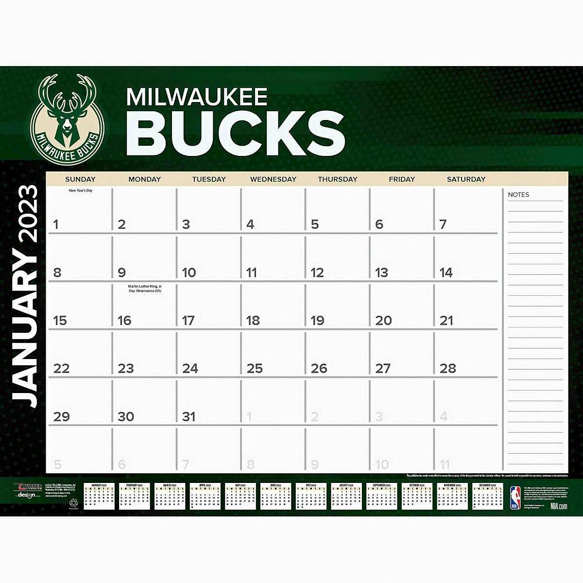 Rockstylz Milwaukee Bucks- Nba -Desk Calendar - 2023, Bucks Green