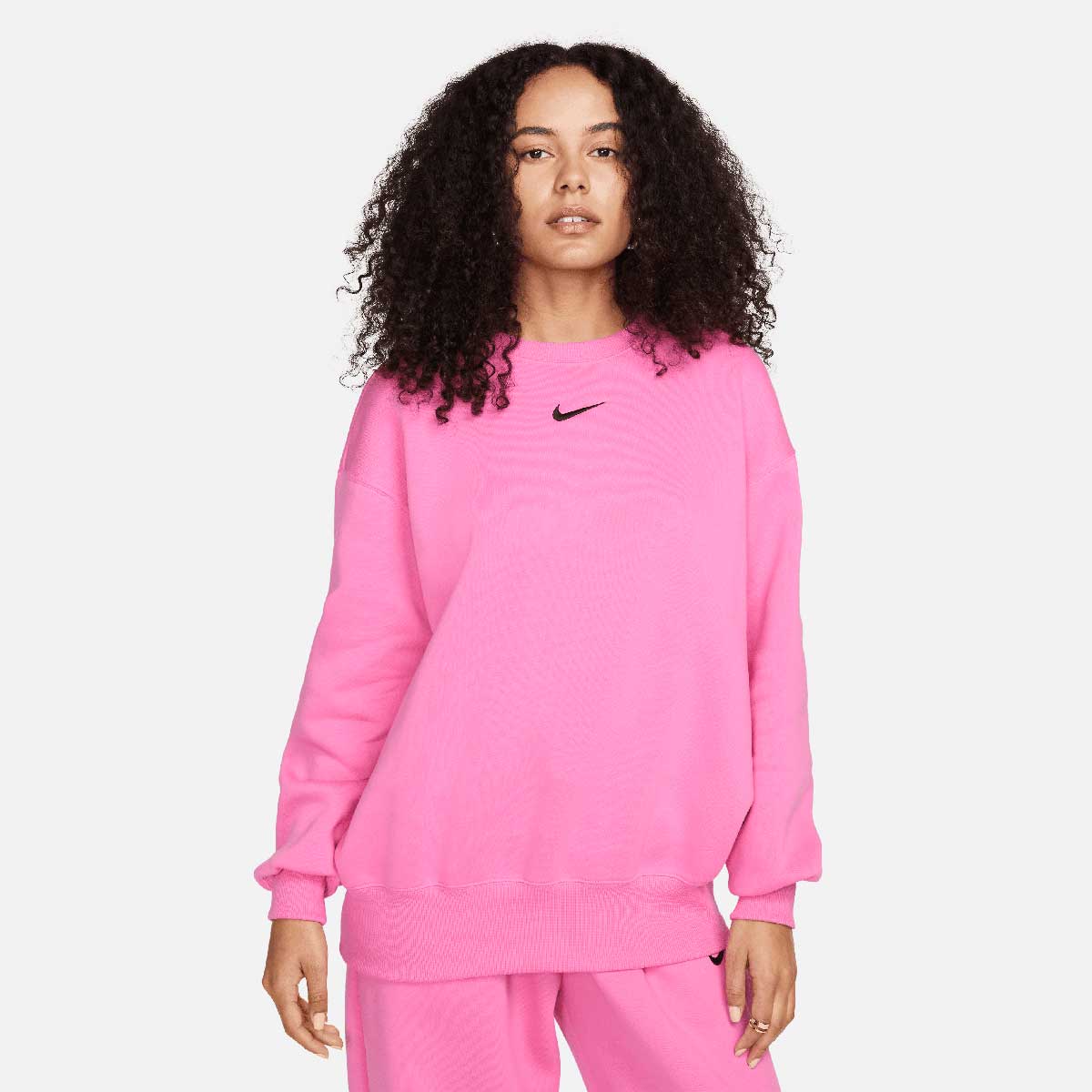 Image of Nike W Phoenix Fleece Crewneck, Pink/black