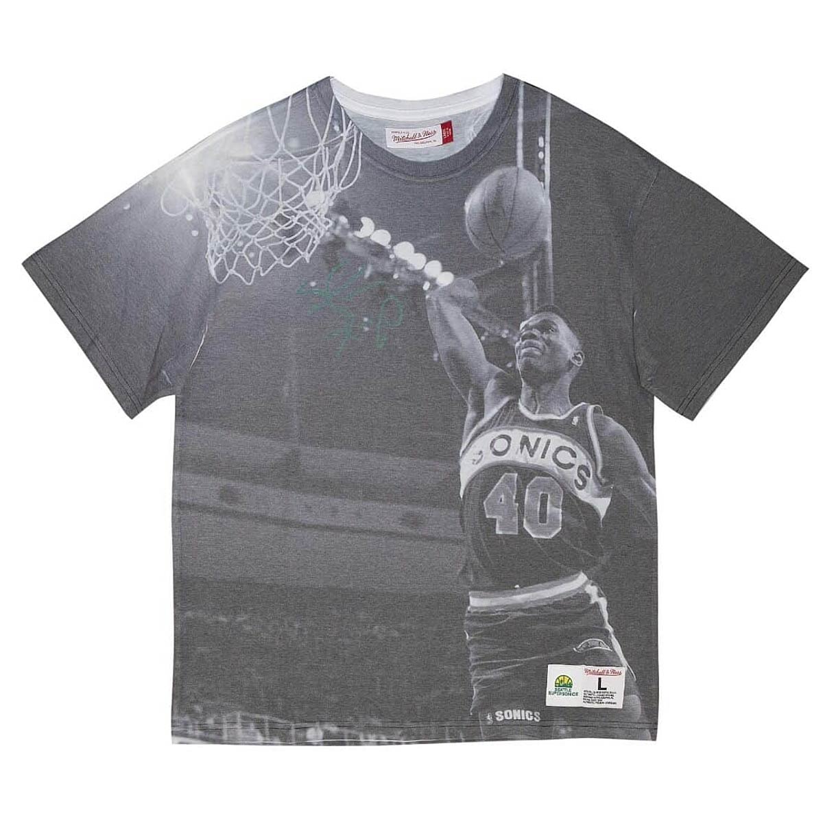 Mitchell And Ness Nba Seattle Supersonics Shawn Kemp Above The Rim Sublimated T-Shirt, White