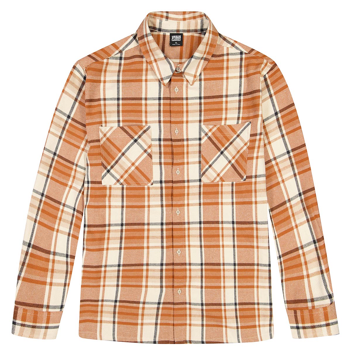 Urban Classics Long Oversized Checked Leaves Shirt, Softseagrass/Red