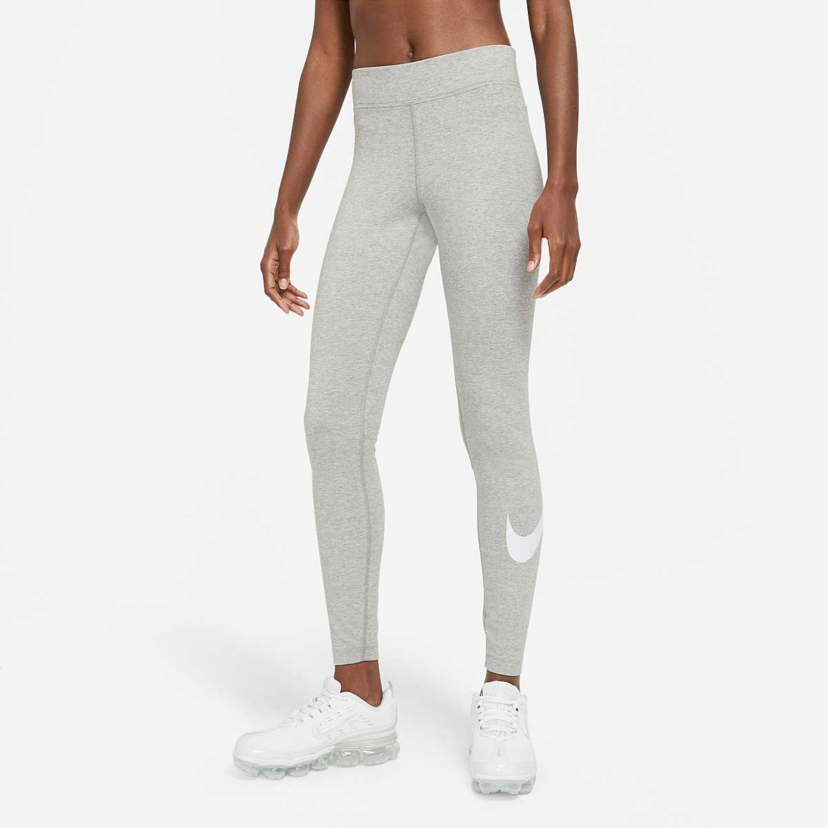 Nike Nsw Essential Mid-Rise Swoosh Legging Womens, Dk Grey Heather/White