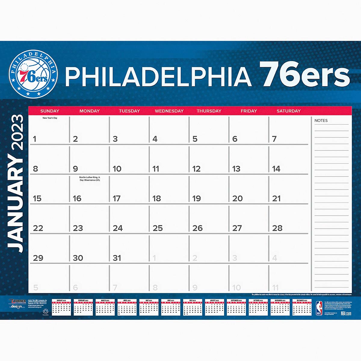 Rockstylz Philadelphia 76Ers- Nba - Desk Calendar -2023, Philadelphia Blue
