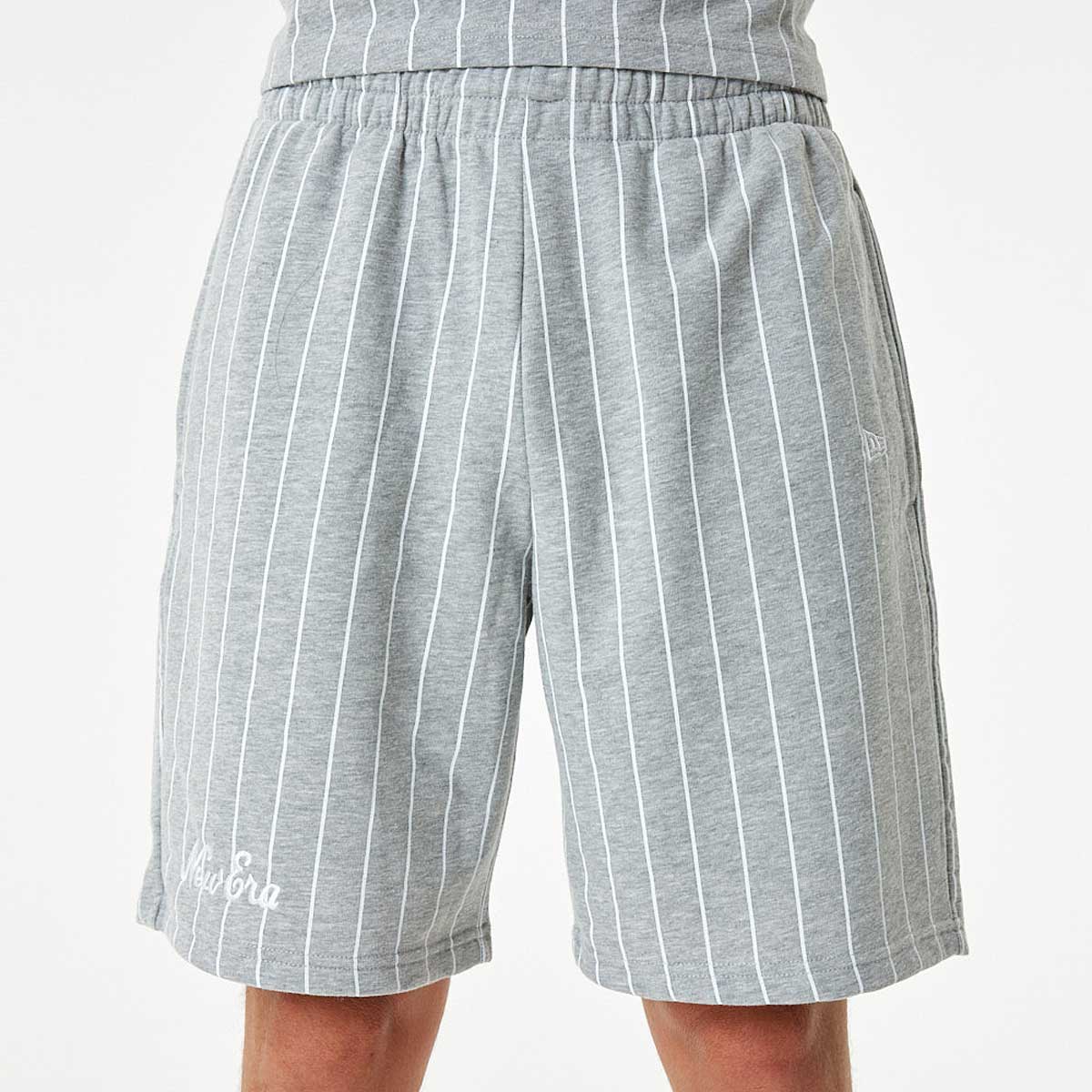 Image of New Era Branded Pinstripe Shorts, Grey Med