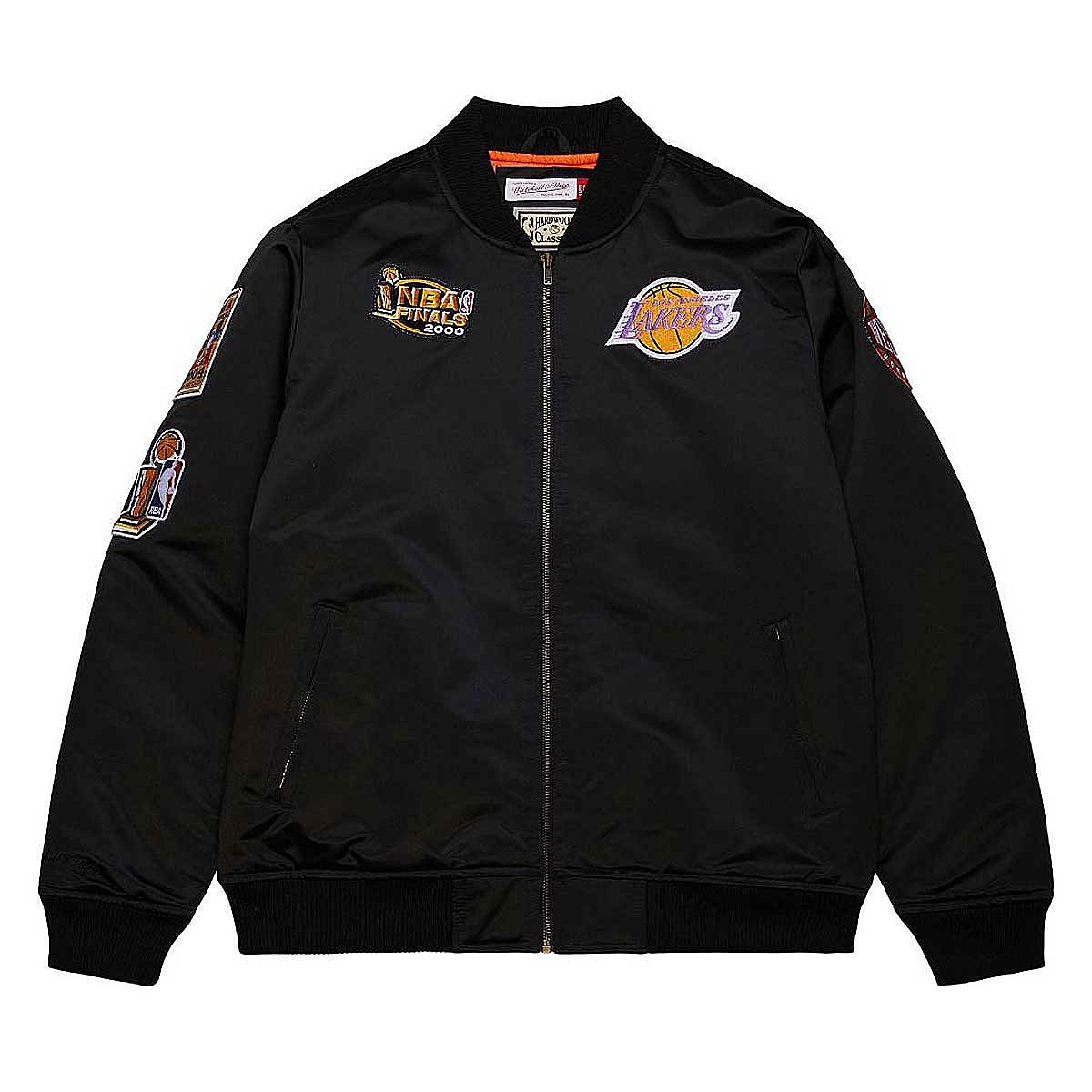 Image of Mitchell And Ness NBA Los Angeles Lakers Satin Bomber Jacket, Schwarz