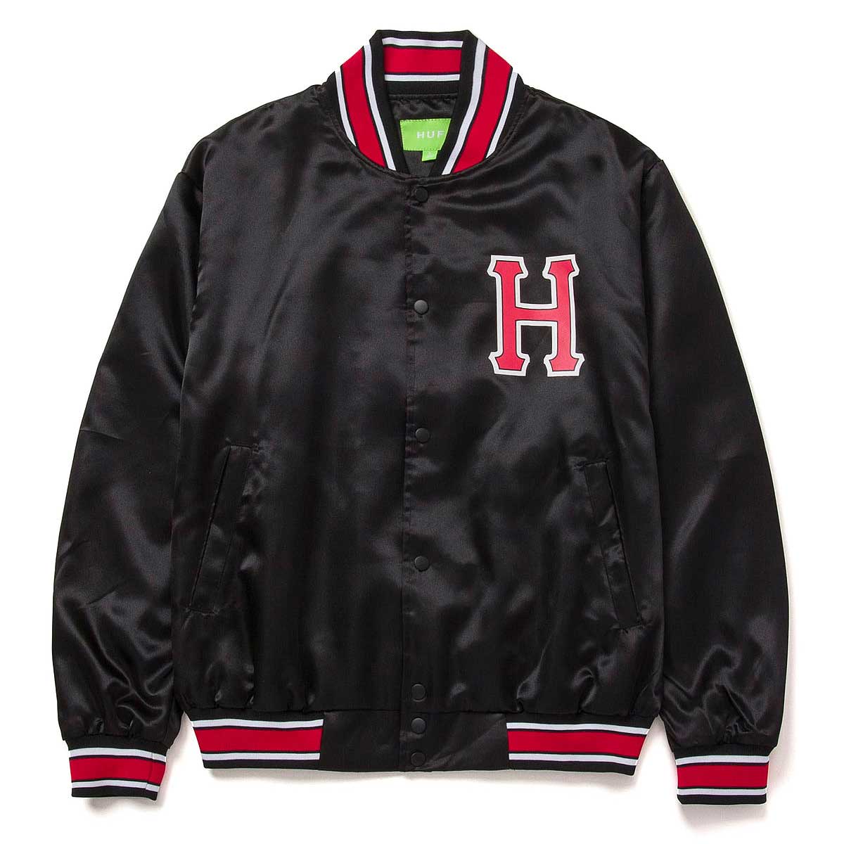 Huf Crackerjack Satin Baseball Jacket, Black