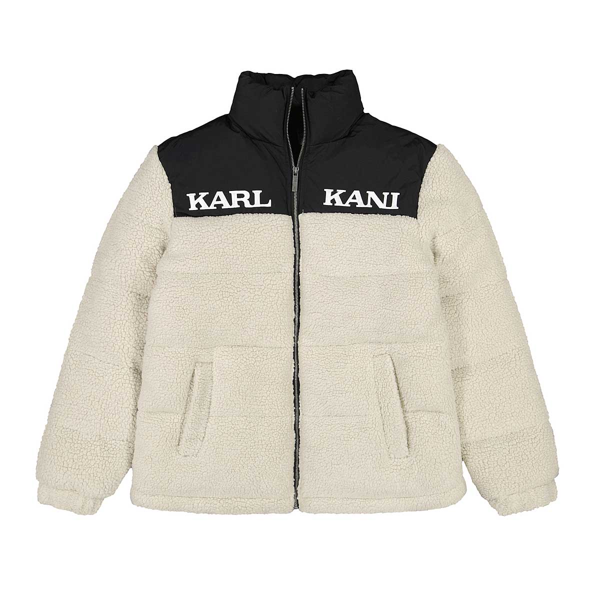 Karl Kani Retro Reversible Teddy Puffer Jacket, Black/White/Sand