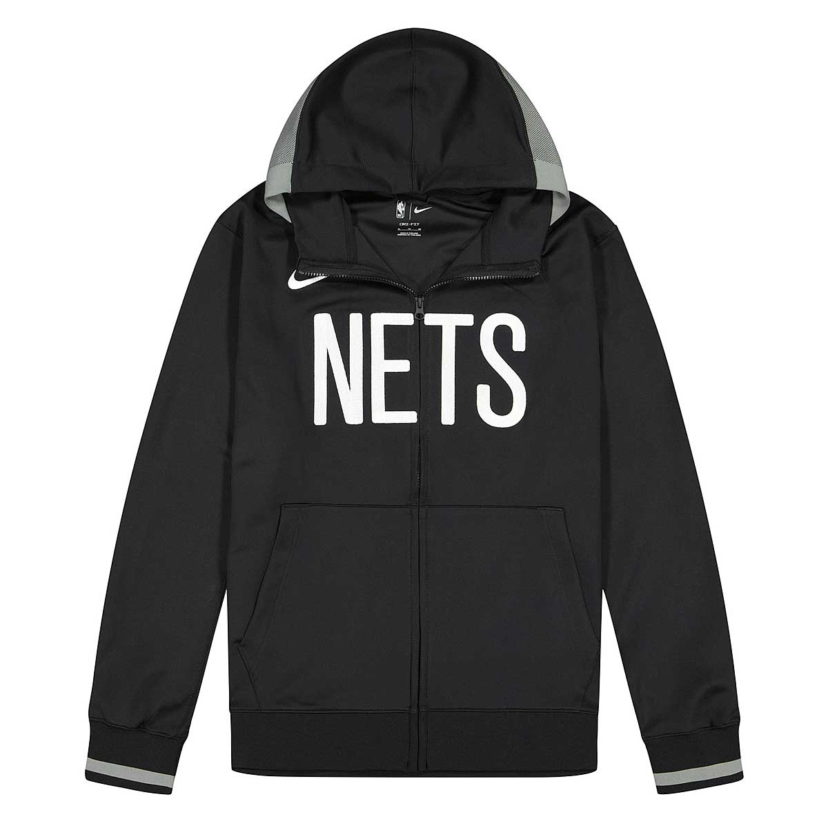 Image of Nike NBA Brooklyn Nets Dri-fit Showtime Full Zip Hoody Hoody, Black/dark Steel Grey/black/white
