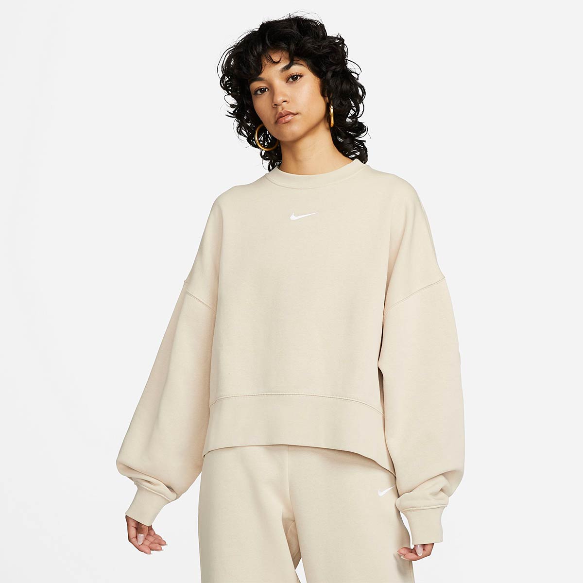 Nike Nsw Essential Fleece Oversized Crewneck Womens, Sanddrift/White