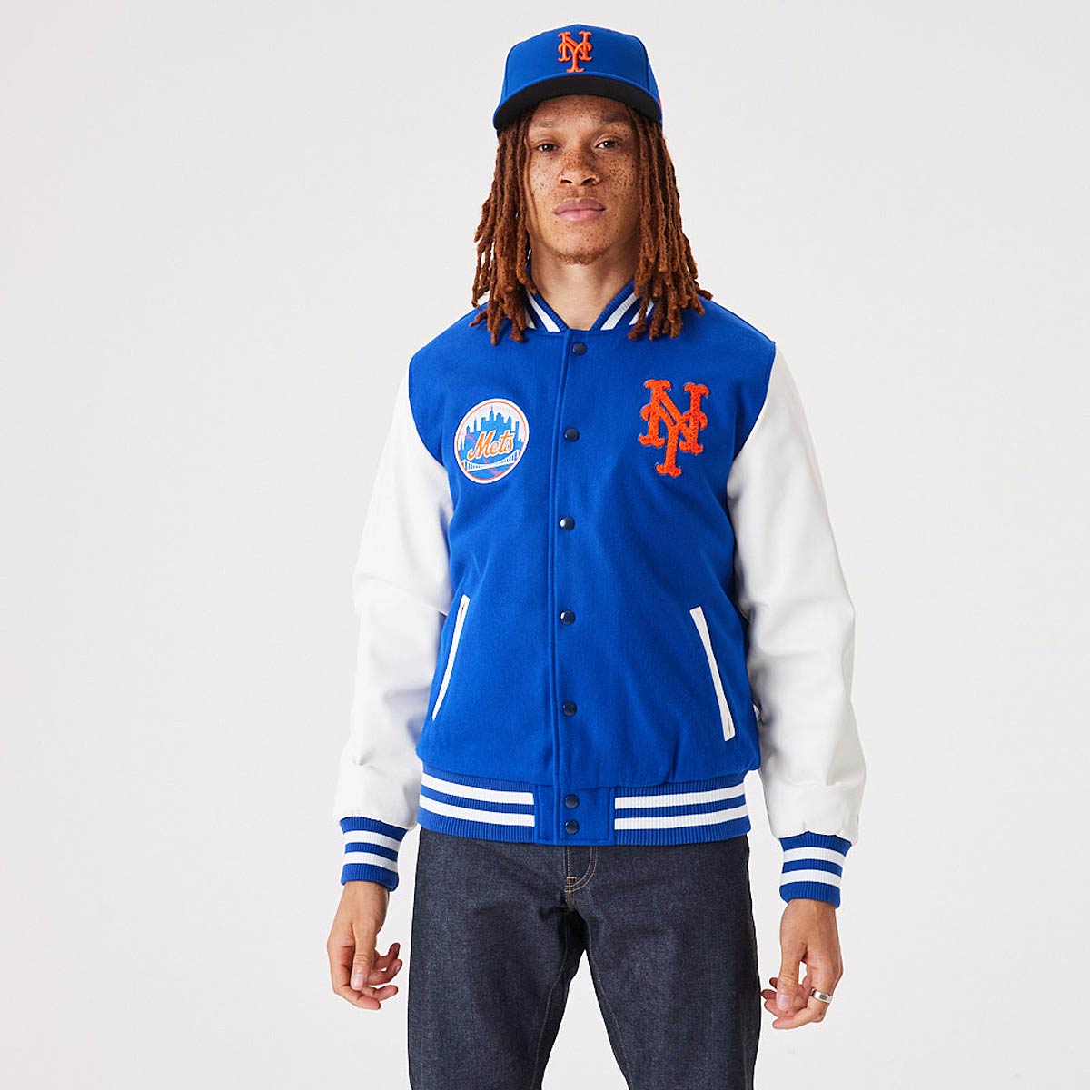 New Era Mlb Wordmark Varsity Jacket New York Mets, Blue