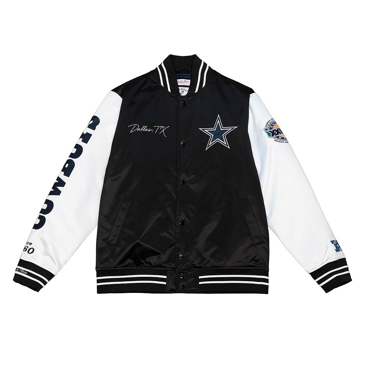 Mitchell And Ness Nfl Dallas Cowboys Team Origins Varsity Satin Jacket, Black/White